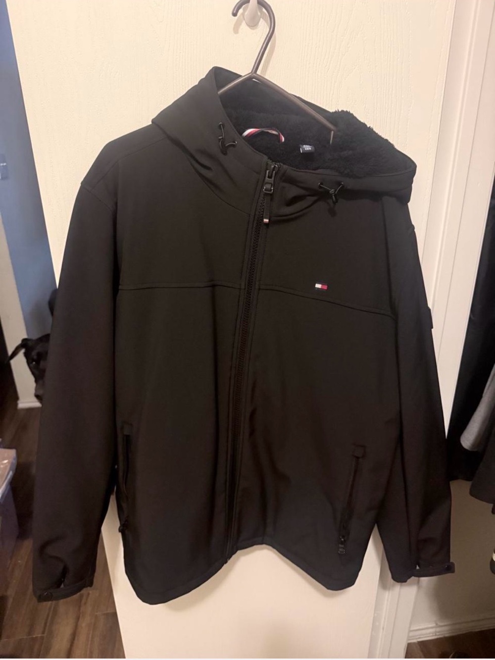 Tommy Hilfiger Black Hooded Softshell Jacket with Fleece Lining